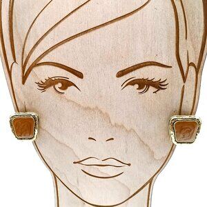 Chic Enamel Stud Earrings, Vintage Swirled Brown on Gold Tone